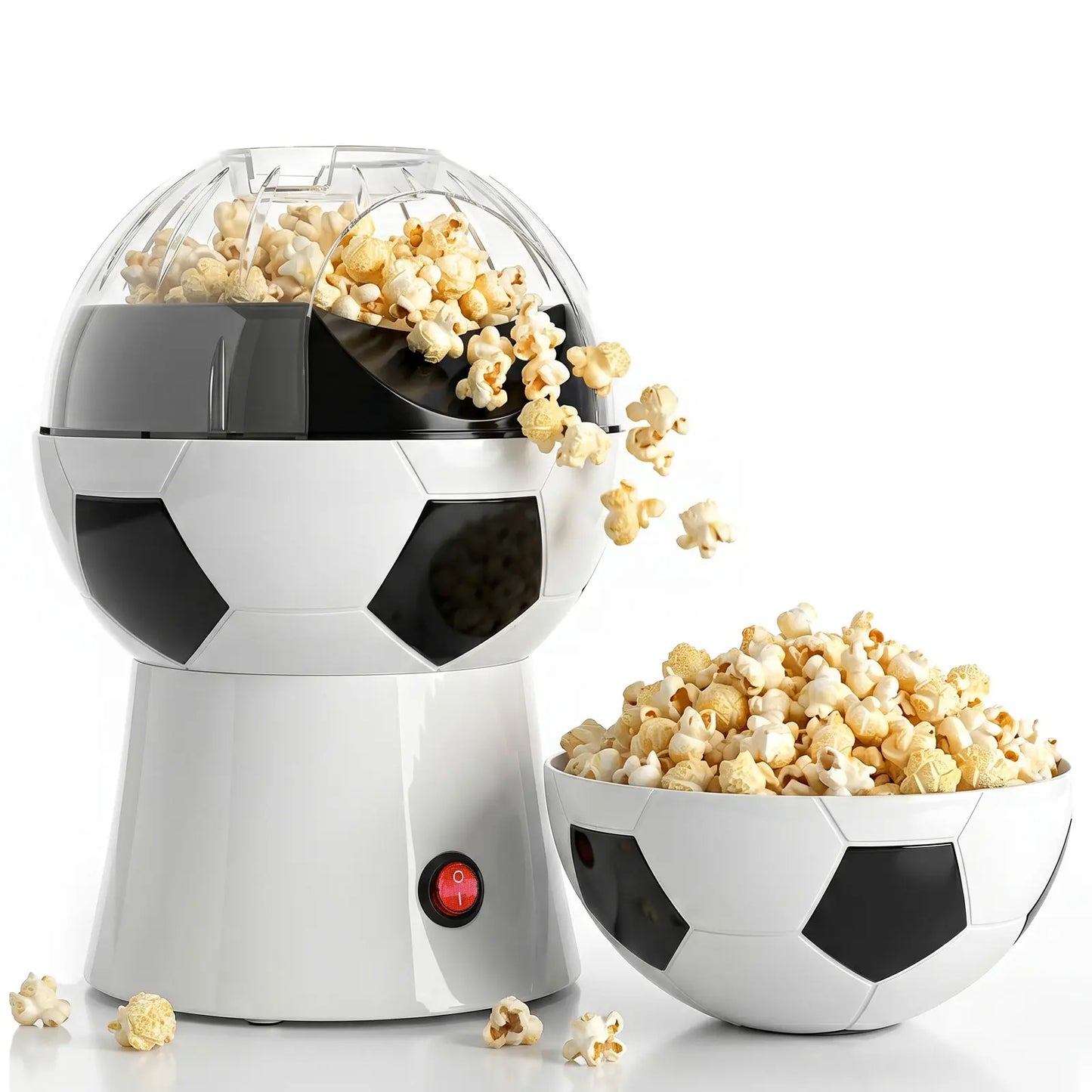 OSTBA 1200W Oil-Free Soccer Ball Hot Air Popcorn Maker - Electric 1-Touch Popper with Butter Melting Tray for Movie Night, Family Snacks