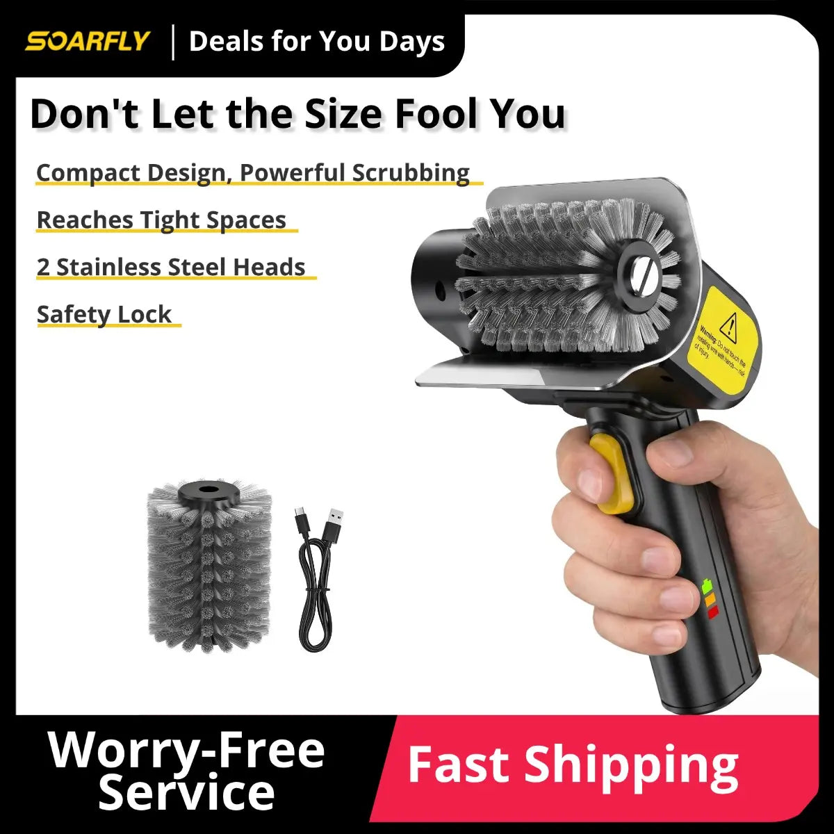SOARFLY G9 Electric Grill Brush, Cordless Grill Cleaner with 600RPM Motor & Safety Locks, Includes Two 304 Stainless Steel Brush Heads, Compact Design for Narrow Spaces and Corners, Summerwins , Dealsforyoudays