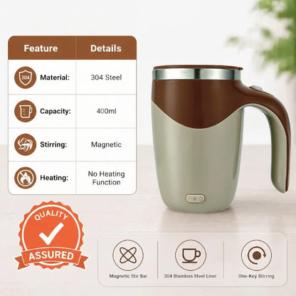 Self-Stirring Coffee Mug | Rechargeable Magnetic Automatic Mixing Cup | 350Ml 304 Stainless Steel Portable Travel Mug | Perfect Gift for Office, Home & Coffee Lovers