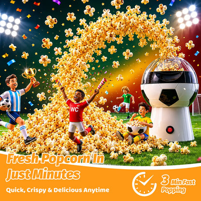 OSTBA 1200W Oil-Free Soccer Ball Hot Air Popcorn Maker - Electric 1-Touch Popper with Butter Melting Tray for Movie Night, Family Snacks