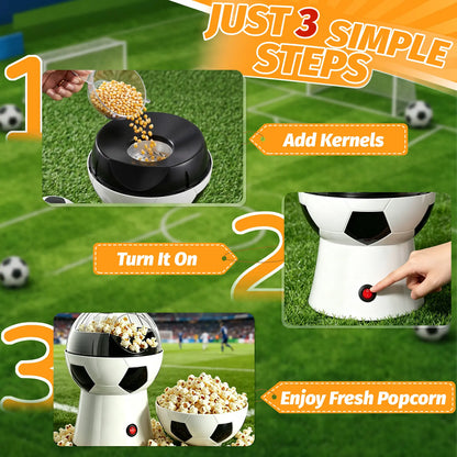OSTBA 1200W Oil-Free Soccer Ball Hot Air Popcorn Maker - Electric 1-Touch Popper with Butter Melting Tray for Movie Night, Family Snacks