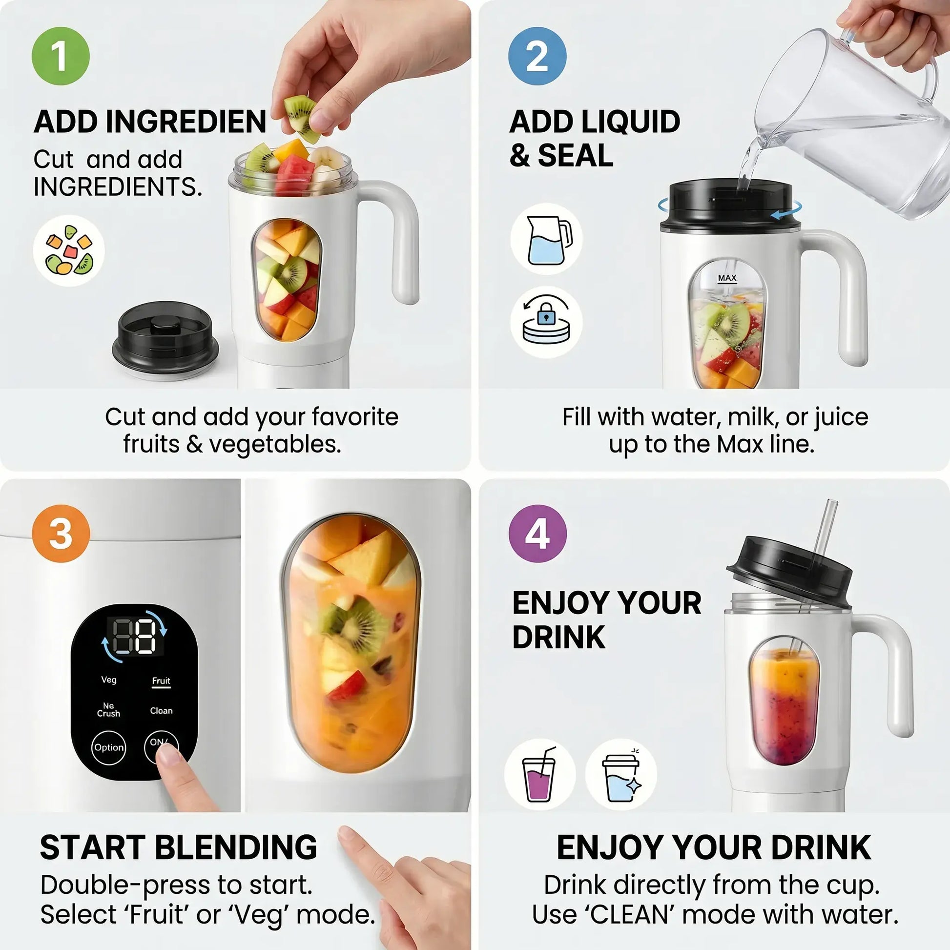 20OZ Lightweight Cordless Handheld Juice Blender for Kitchen Supplies, Usb-Rechargeable Battery-Powered Portable Home Juicer with LED Display, 22000 RPM Multi-Gear Ice Crush, Bpa-Free Self-Cleaning for Smoothies
