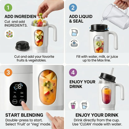 20OZ Lightweight Cordless Handheld Juice Blender for Kitchen Supplies, Usb-Rechargeable Battery-Powered Portable Home Juicer with LED Display, 22000 RPM Multi-Gear Ice Crush, Bpa-Free Self-Cleaning for Smoothies