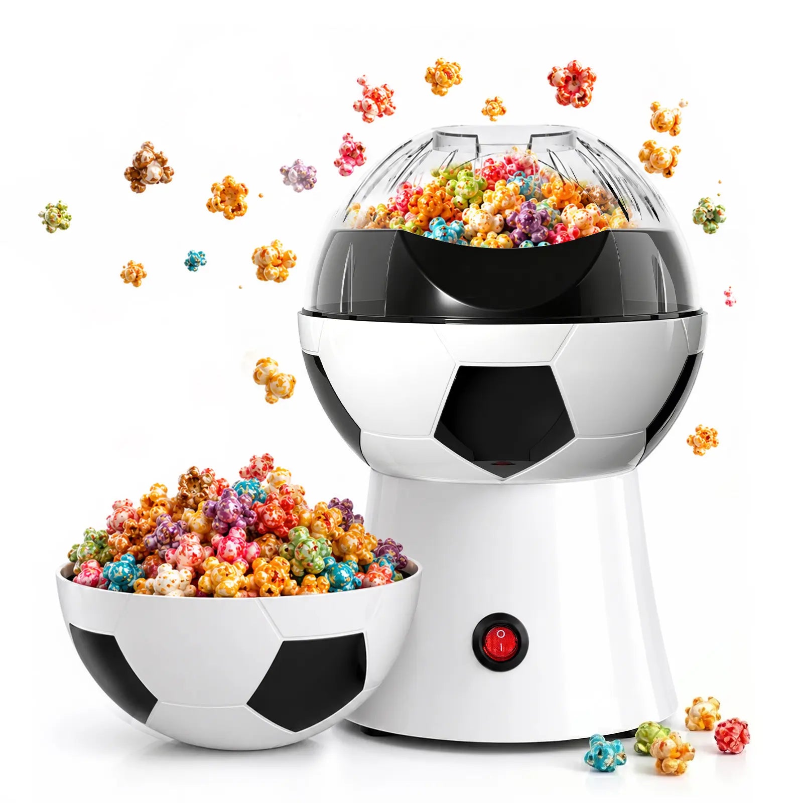 OSTBA 1200W Oil-Free Soccer Ball Hot Air Popcorn Maker - Electric 1-Touch Popper with Butter Melting Tray for Movie Night, Family Snacks