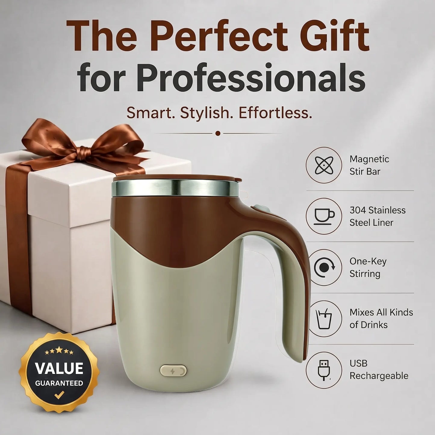 Self-Stirring Coffee Mug | Rechargeable Magnetic Automatic Mixing Cup | 350Ml 304 Stainless Steel Portable Travel Mug | Perfect Gift for Office, Home & Coffee Lovers