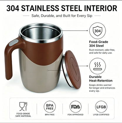 Self-Stirring Coffee Mug | Rechargeable Magnetic Automatic Mixing Cup | 350Ml 304 Stainless Steel Portable Travel Mug | Perfect Gift for Office, Home & Coffee Lovers