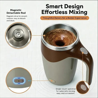 Self-Stirring Coffee Mug | Rechargeable Magnetic Automatic Mixing Cup | 350Ml 304 Stainless Steel Portable Travel Mug | Perfect Gift for Office, Home & Coffee Lovers